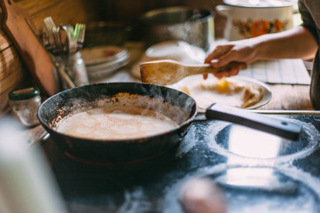 cooking pancakes breakfast