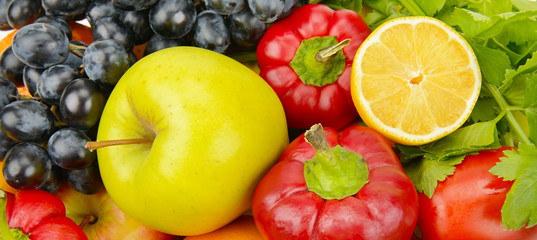background of a set of vegetables and fruits