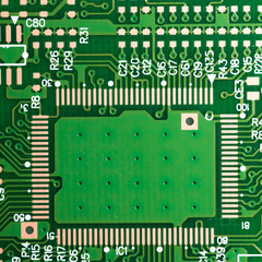 Close up of Electronic Circuits in Technology on  
Mainboard background (Main board,cpu motherboard,logic board,system board or mobo)
