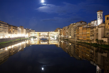travel amazing Italy series - Ponte Vecchio and River Arno at Night, Florence, Tuscany