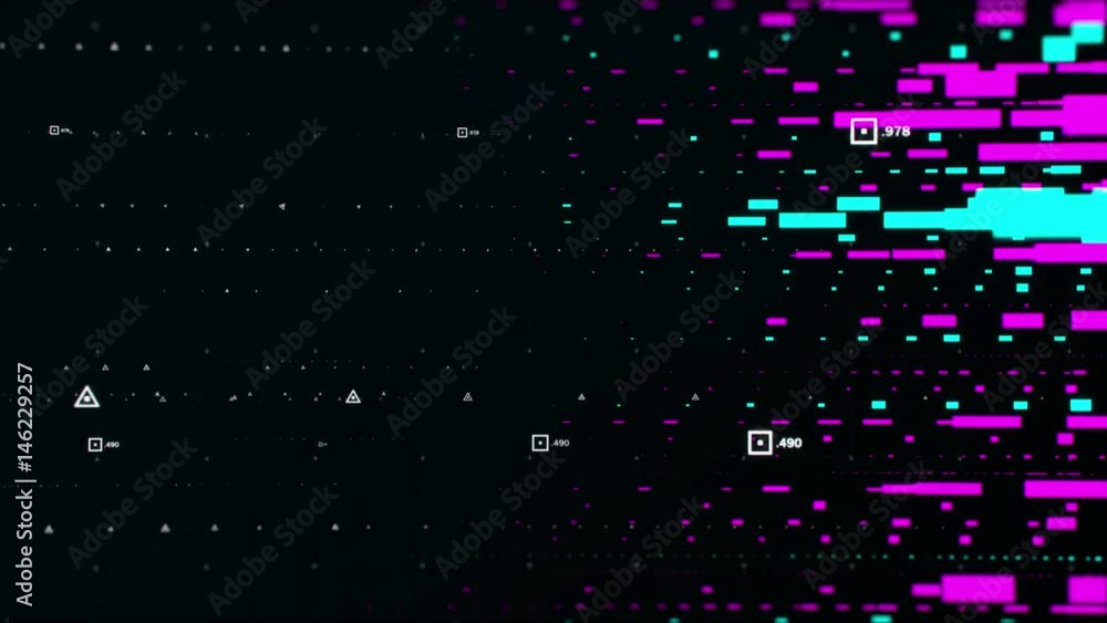 Poster cgi of blue and pink graphs changing colors and moving on right side of screen