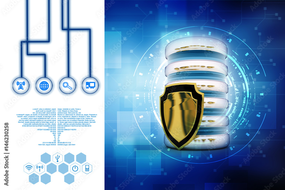 Poster 3d rendering database storage data base with protected shield