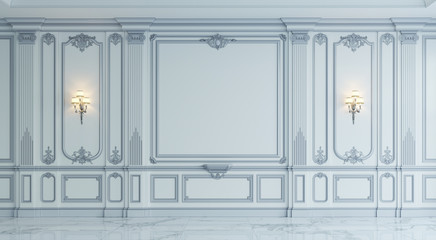 Wall panels in classical style with silvering. 3d rendering