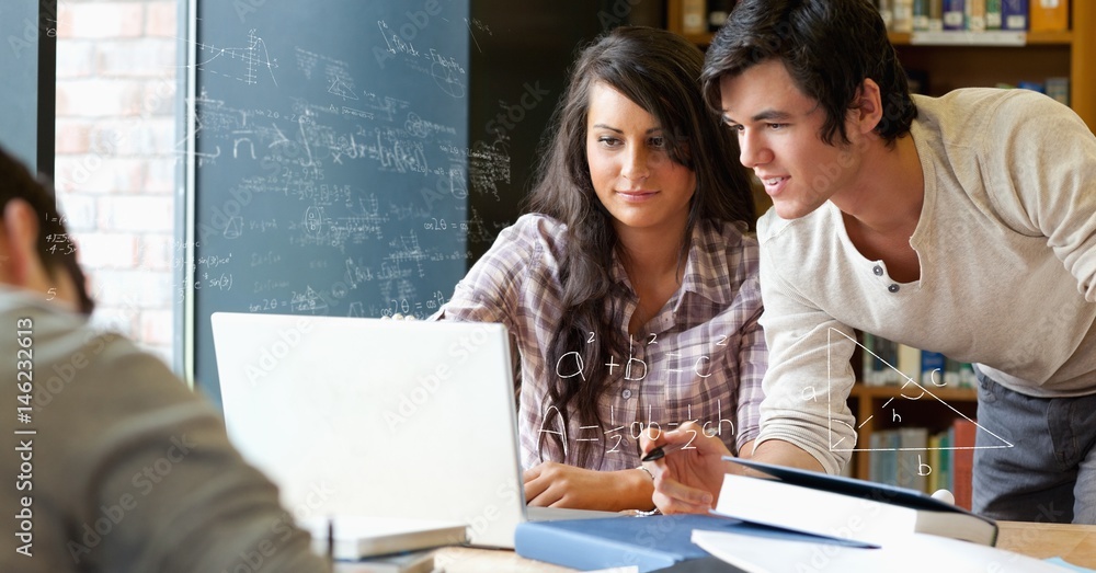 Poster digital composite image of students discussing math equation