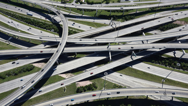 USA, Texas, San Antonio, aerial view of highway interchange