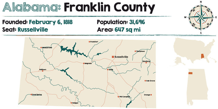 Large and detailed map of Franklin County in Alabama