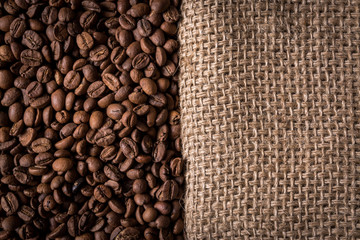 Coffee beans with coffee sack