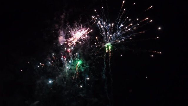 Fireworks exploding in the dark night sky