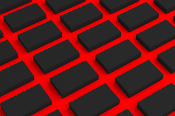 Black blank business cards mock-up on red background