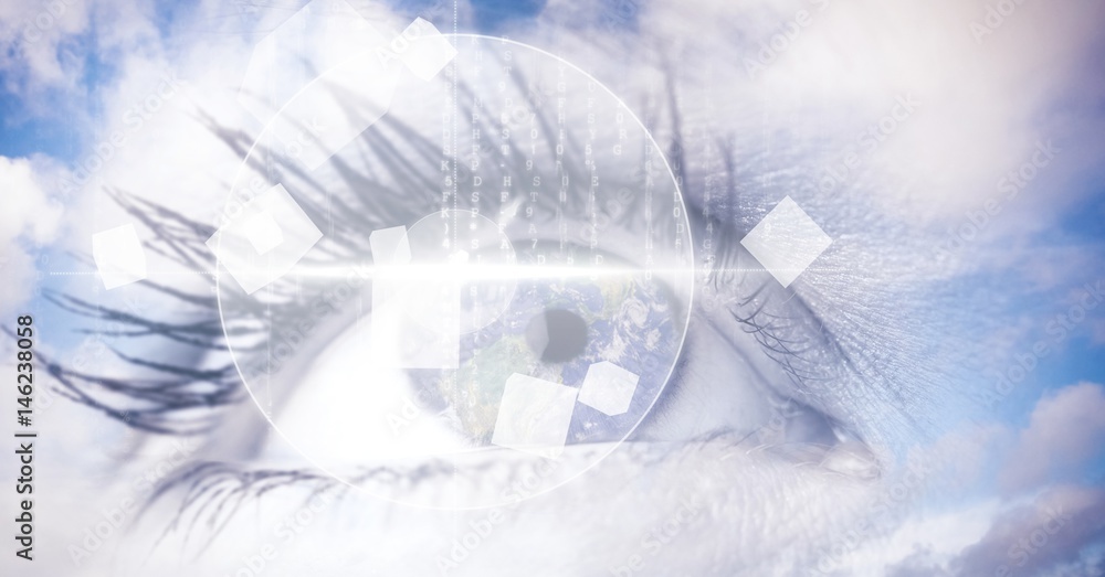 Poster digital composite image of eye interface with clouds