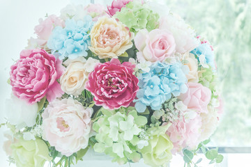 Colorful fabric flower decoration for background