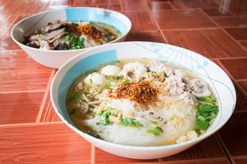 Asian food,Spicy noodle soup in a bowl ready to eating