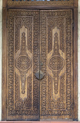 old wooden door oriental style beautiful carving