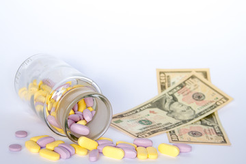 the medical pills are on a money