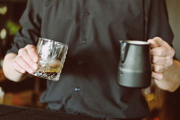Close up of making espresso in cafe