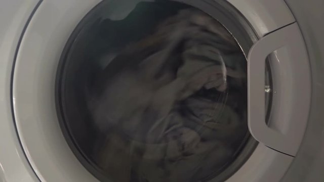 Washing machine with front loader doing laundry
