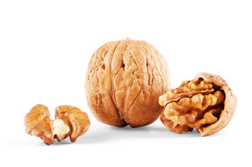 Walnuts isolated on white background. With clipping path.