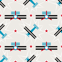 Seamless airplane pattern in constructivism soviet style. Vector vintage 20s geometric ornament.