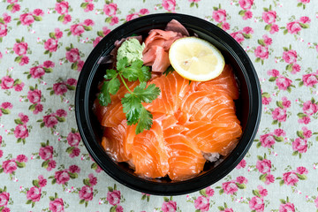 japanese food Salmon Sashimi Chirashi Rice Bowl