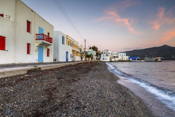 Fototapeta na wymiar Sunrise in Agia Marina village on Leros island in Greece. 