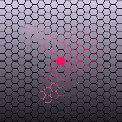 Abstract Hexagonal tile dark background with pink neon light. 