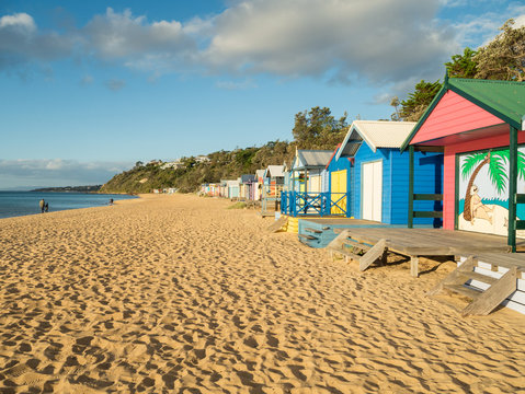Colourful bathing boxes in Mornington on the Mornington Peninsula