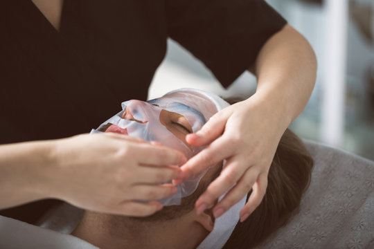 Men's biocellulose mask treatment at spa