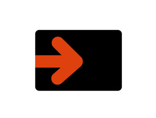 Black button with red arrow. 