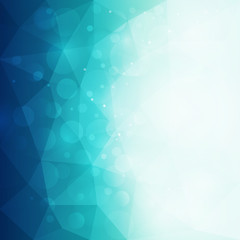 Obraz premium Abstract blue polygonal background with light and bokeh effect. Vector illustration.