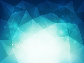 Fototapeta premium Abstract blue polygonal background with light and bokeh effect. Vector illustration.