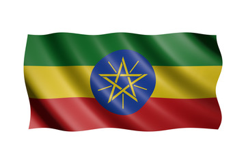 Flag of Ethiopia isolated on white, 3d illustration