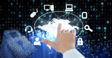 Close-up of hand touching icons on screen