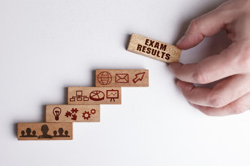 The concept of technology, the Internet and the network. Businessman shows a working model of business: Exam results