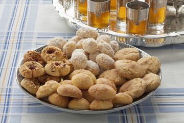 Traditional festive Moroccan cookies and tea