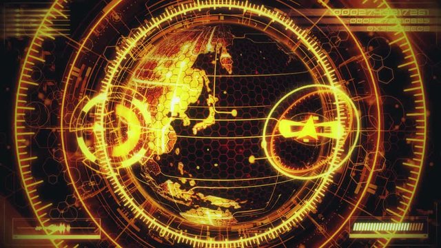 3D Orange Rotating HoloMatrix Earth with Navigation HUD in the Center