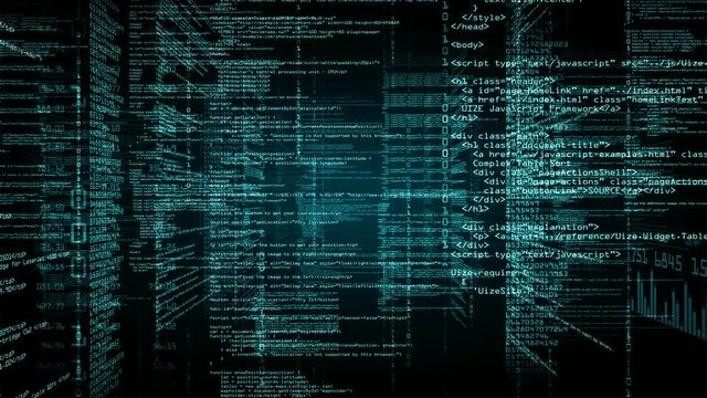 The camera moves through parts of the source code. Computer program code in virtual space. Available in multiple color options. Green version. Seamless loop. 4K