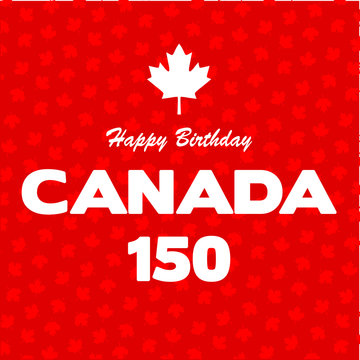 Happy 150 Birthday Canada on maple leaf background