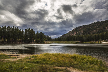 small mountain lake on a cloudy day 