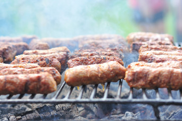 Traditional Romanian food, grilled meat rolls known as mititei or mici