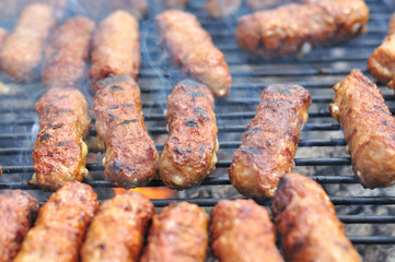 Traditional Romanian food, grilled meat rolls known as mititei or mici