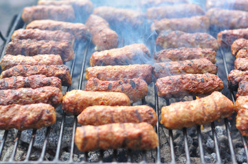 Traditional Romanian food, grilled meat rolls known as mititei or mici