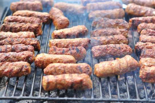 Traditional Romanian food, grilled meat rolls known as mititei or mici