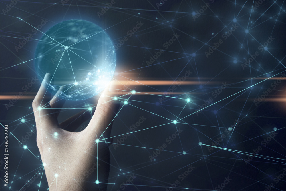 Poster global of ai robotic, signal of data, technology abstract futuristic cyber net web connect to networ