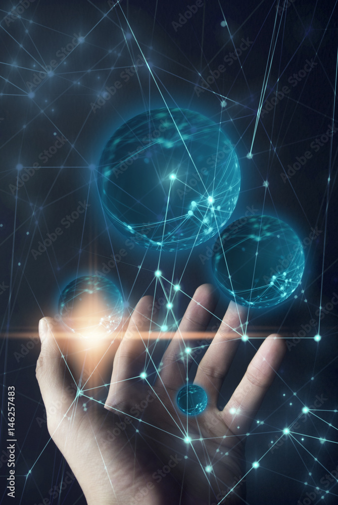 Poster global of ai robotic, signal of data, technology abstract futuristic cyber net web connect to networ