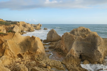 Scene captured in Chiringuitos (Gale) beach during afternoon. Algarve, Portugal
