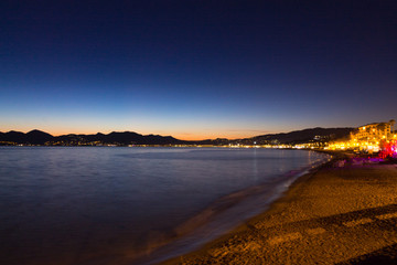 Cannes beach night view, France