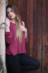 Fototapeta premium Outdoors portrait of attractive blonde girl