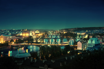 Bridges at night, Prague, Czech Republic