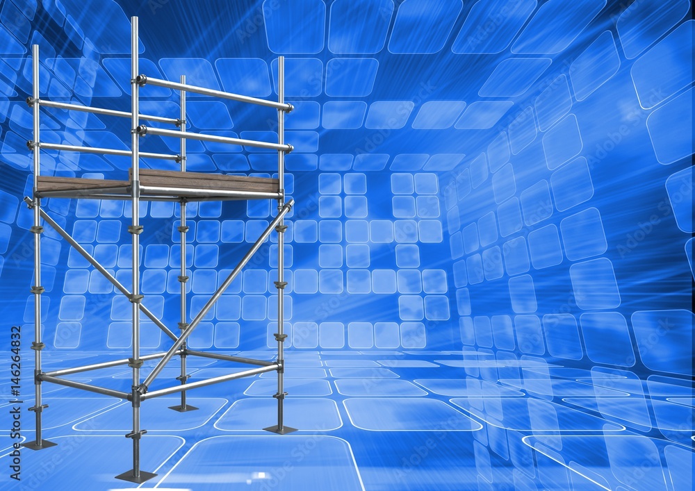 Poster technological room interface with 3d scaffolding
