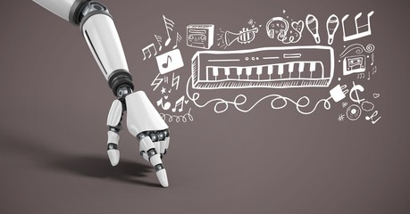 Android hand pointing with music graphic drawings